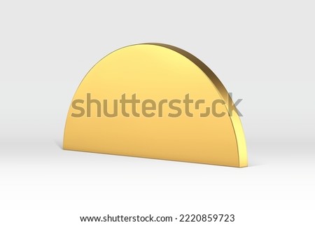 Golden 3d semicircle isometric wall curved premium decor element foundation realistic vector illustration. Half circle vertical platform geometric block metallic architecture rendering construction
