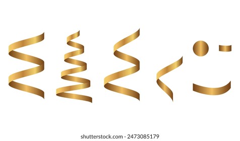 Golden 3d serpentine set. Vector Realistic holiday design elements for Christmas, New Year, carnival party, event, wedding ceremony template decoration.