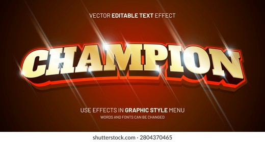 Golden 3D soccer champion text effect font. Red gold black bold football league typography design template vector. Editable gym fitness boxing tournament match headline banner.