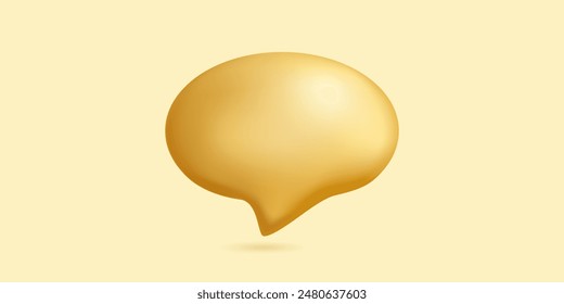 Golden 3D speech bubble icon, isolated on yellow background. 3D icon design.