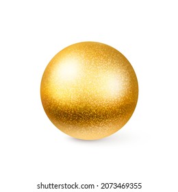 Eine goldene 3D-Kugel auf weißem Hintergrund mit Glitter hell. Feriendekoration. Vektorgrafik. Dekorelemente für das Design.