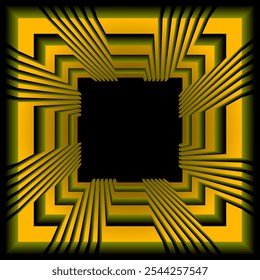 Quadro quadrado 3D dourado com bordas volumétricas padronizadas. Design no estilo da arte óptica.