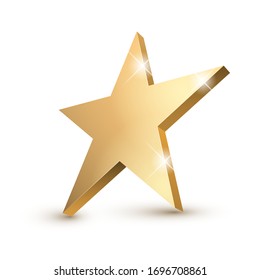 Golden 3d star with Golden 3d star with highlights. Icon for holiday design element. Vector illustration.