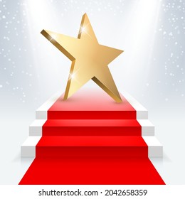 Golden 3d star with Golden 3d star with highlights. Icon for holiday design element. Vector illustration.