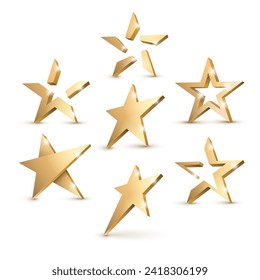 Golden 3d star with Golden 3d star with highlights. Icon for holiday design element. Vector illustration.