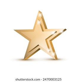 Golden 3d star with Golden 3d star with highlights. Icon for holiday design element. Vector illustration.