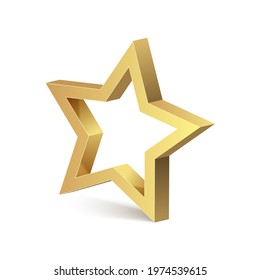 Golden 3d star isolated object medal decoration. Golden star metal vector design icon logo