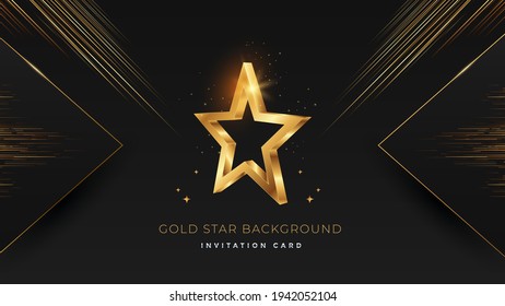 Golden 3d star on black modern background. Luxury award banner with stars. Vector illustration