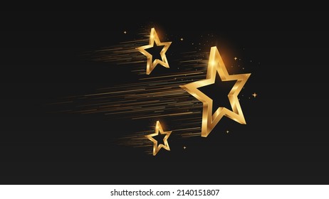 Golden 3d star on black modern background. Luxury award banner with stars falling. Vector illustration