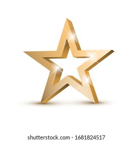 Golden 3d star with swirling highlights. Rating icon or holiday design element. Vector illustration.