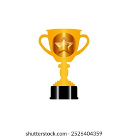 Vector de oro del trofeo 3D con la estrella realista brillante del oro para la victoria del vencedor del campeonato aislada en blanco