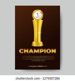 golden 3D trophy winner victory championship sport announcement poster template