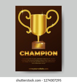 golden 3D trophy winner victory championship sport announcement poster template