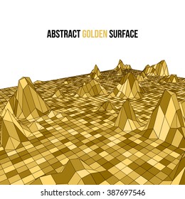 Golden 3d vector mosaic wireframe texture mapping.