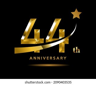 Golden 44 year anniversary celebration logo design with star symbol	