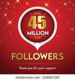 Golden 45 million with star and red background. Vector illustration.