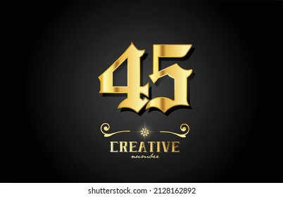 golden 45 number logo icon design. Creative template for business 