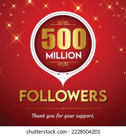 Golden 500 million with star and red background. Vector illustration.