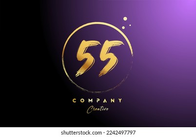 golden golden 55 number letter logo icon design with dots and circle. Grunge creative gradient template for business and company