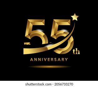 Golden 55 year anniversary celebration logo design with star symbol