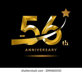 Golden 56 year anniversary celebration logo design with star symbol	