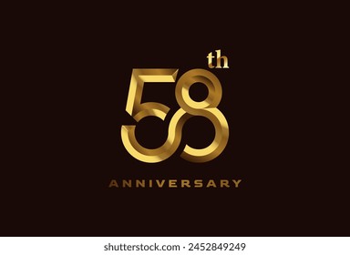 Golden 58 year anniversary celebration logo, Number 58 forming infinity icon, can be used for birthday and business logo templates, vector illustration