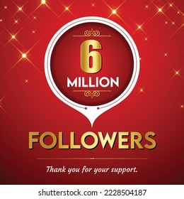 Golden 6 million with star and red background. Vector illustration.