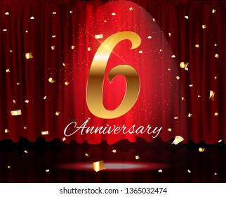 Golden 6 Years Anniversary Template Vector Illustration EPS10
