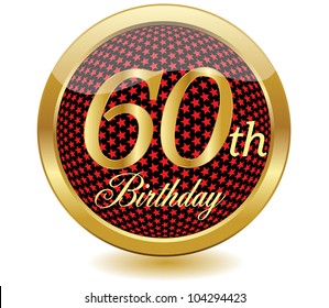 Golden 60 Th Birthday Button .Vector