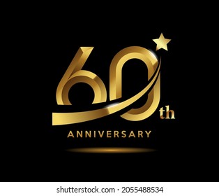 Golden 60 year anniversary celebration logo design with star symbol
