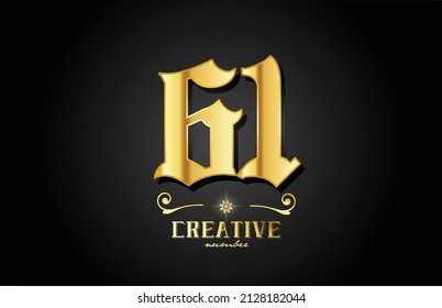 golden 61 number logo icon design. Creative template for business 