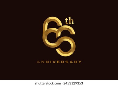 Golden 66 year anniversary celebration logo, Number 66 forming infinity icon, can be used for birthday and business logo templates, vector illustration