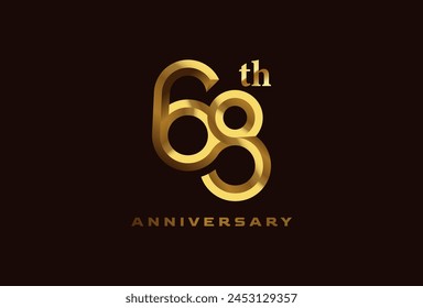 Golden 68 year anniversary celebration logo, Number 68 forming infinity icon, can be used for birthday and business logo templates, vector illustration