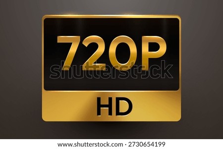 Golden 720P HD resolution icon on a dark background, signifying high-definition video quality. Vector illustration.