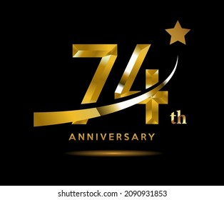 Golden 74 year anniversary celebration logo design with star symbol
