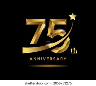 Golden 75 year anniversary celebration logo design with star symbol
