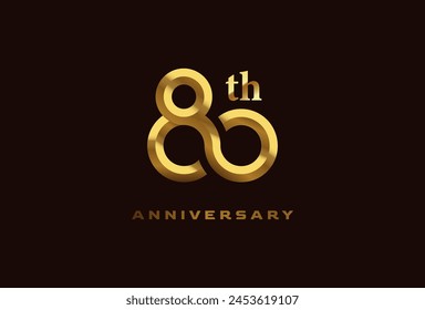 Golden 80 year anniversary celebration logo, Number 80 forming infinity icon, can be used for birthday and business logo templates, vector illustration