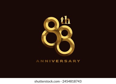 Golden 88 year anniversary celebration logo, Number 88 forming infinity icon, can be used for birthday and business logo templates, vector illustration