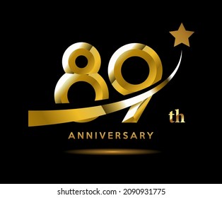 Golden 89 year anniversary celebration logo design with star symbol