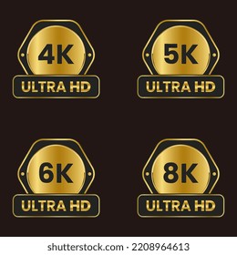 Golden 8k 4k 5k Ultra Hd Video Resolution Icon Logo Vector Image Set