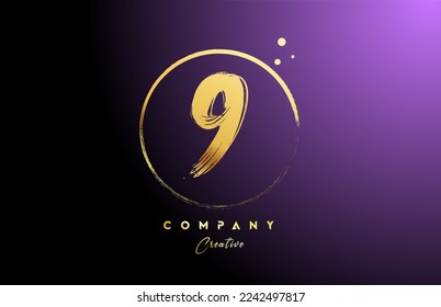 golden golden 9 number letter logo icon design with dots and circle. Grunge creative gradient template for business and company