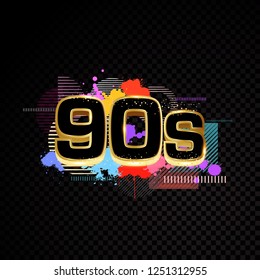 Golden 90s abstract design isolated on black background