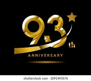Golden 93 year anniversary celebration logo design with star symbol