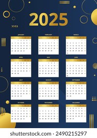 Golden abstract 2025 year calendar.