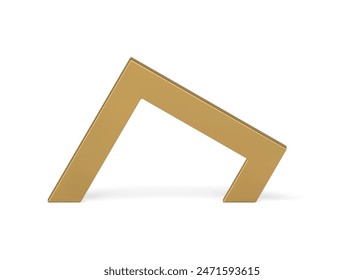 Golden abstract angled geometric arch presentation stage foundation basic construction 3d element realistic vector illustration. Premium minimalist corner archway architectural base doorway design