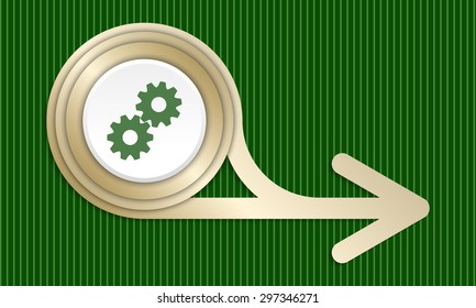Golden abstract arrow and cogwheels