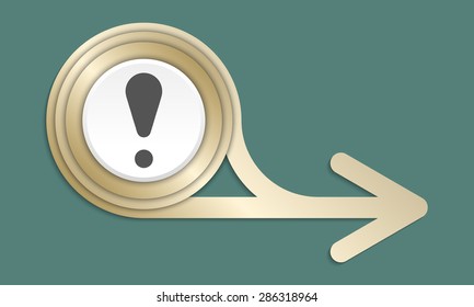 Golden abstract arrow and exclamation mark