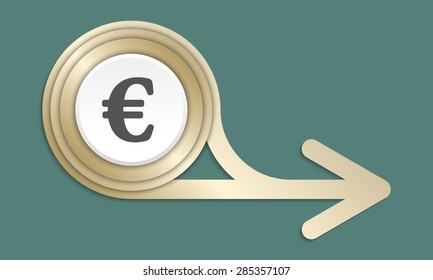 Golden abstract arrow and the symbol of euro