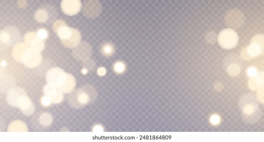 Golden abstract bokeh with highlights on a transparent PNG background. Holiday concept. Vector illustration for web design