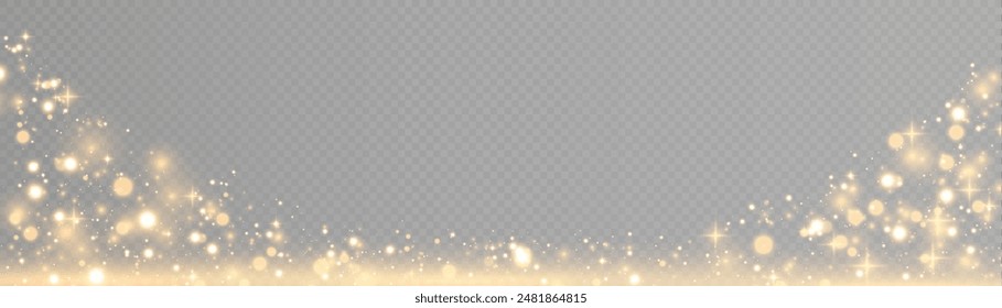 Golden abstract bokeh with highlights on a transparent PNG background. Holiday concept. Vector illustration for web design
